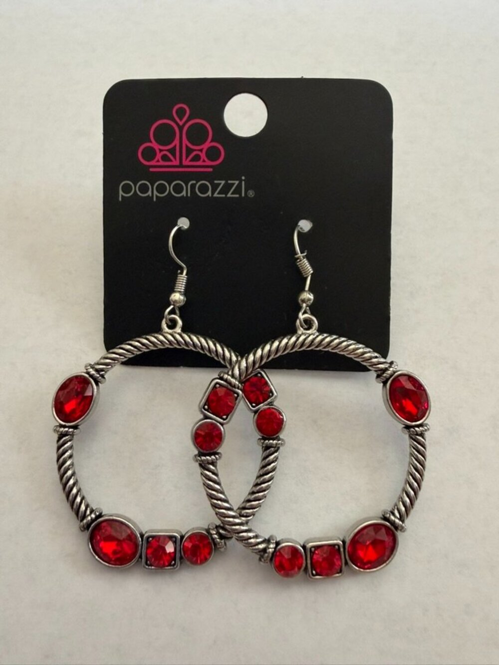 NWT! Paparazzi Earrings ~ Round w/Red Stones ~ Beautiful Design  Size ~ 2.5"Long